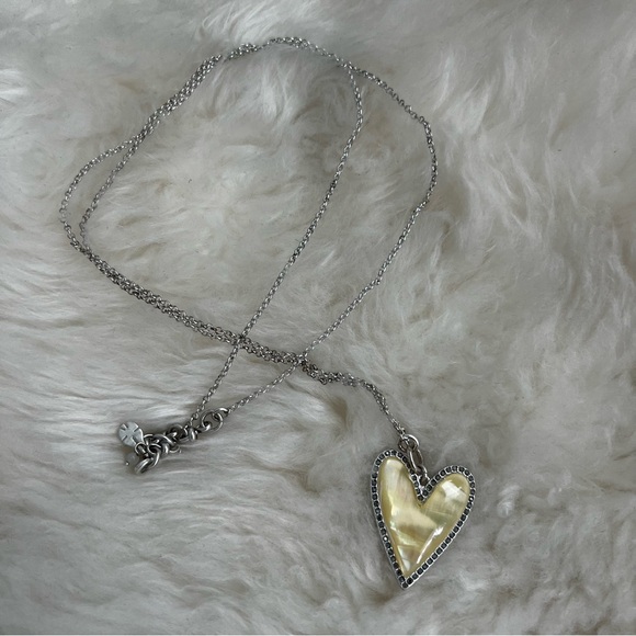 Lucky Brand Reversible Mother Of Pearl Silver Cz Stones Heart Necklace 18” - Picture 1 of 8